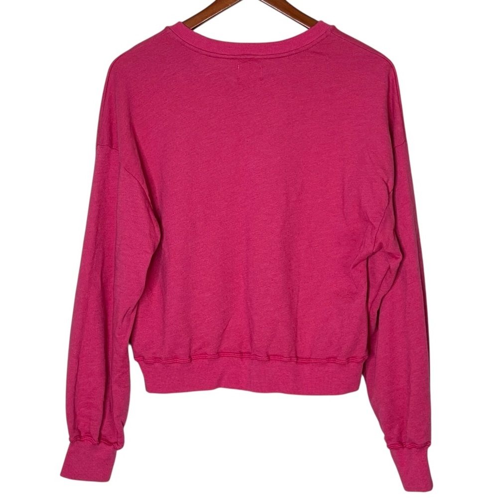 NWT Anthropologie SUNDRY Good Vibes Fuchsia Split Neck Cropped Sweatshirt Size L - Picture 6 of 14